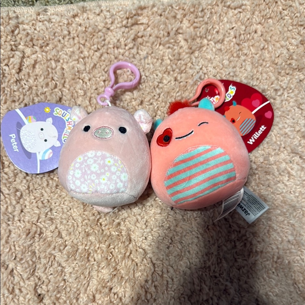 Squishmallows Pink and Coral Keychain Duo